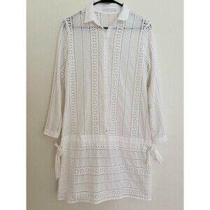 Anne Fontaine Button Down Eyelet Tunic Side Ties White Women’s Sz 42 Resort